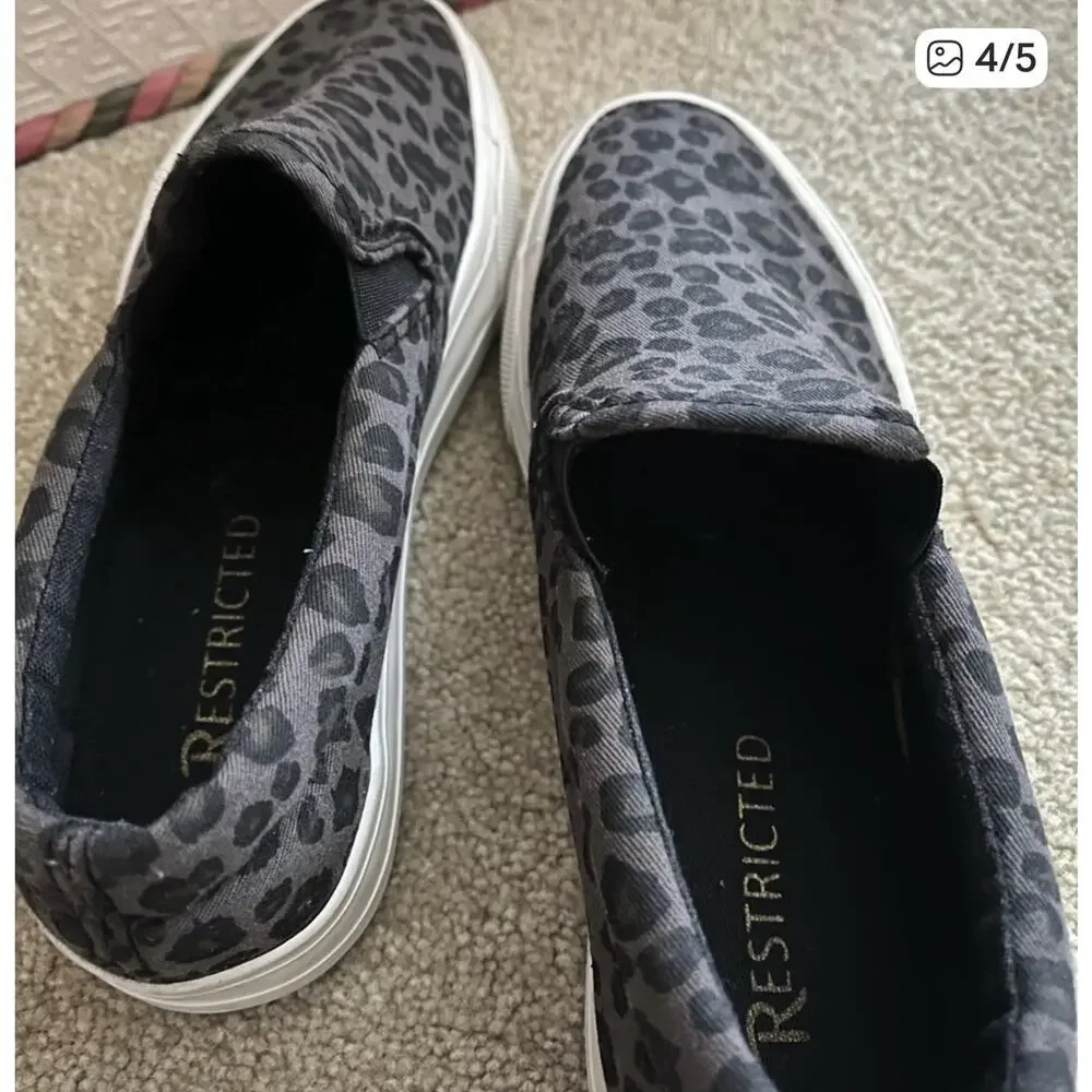 Restricted Black and Gray Cheetah Print Platform Slip On Sneakers Women's Sz 7 - Picture 3 of 7